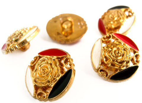 B7118 27mm Gold Gilded Poly Rose Shank Button with Faux Enamel