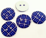 B7196 15mm Royal, Black, White Polyester Tartan Design 2 Hole Button