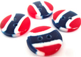 B7613 17mm Red-Navy-White High Gloss Tricolour 2 Hole Button