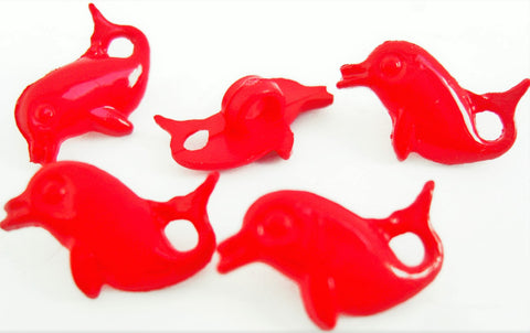 B7642 16mm Red Dolphin Shaped Novelty Childrens Shank Button