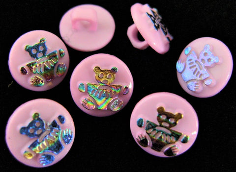 B8501 12mm Helio Pink-Metallic Iridescent Teddy Bear Childrens Shank Button