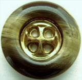 B9867 30mm Brown-Creams-Beige 4 Hole Button, Gilded Gold Poly Centre