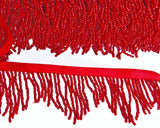 BFRINGE01 68mm Red Beaded Fringe Trimming on Red Satin Ribbon