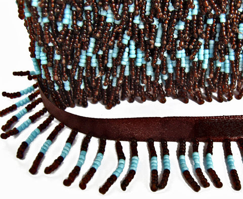 BFRINGE02 35mm Browns-Blue Beaded Fringe Trimming