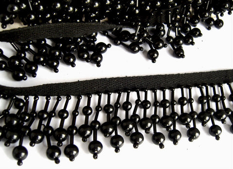 BFRINGE09 50mm Black Beaded Fringe on a Cotton Tape