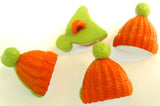 B18089 16mm Orange and Green Bobble Hat Novelty Childrens Shank Button