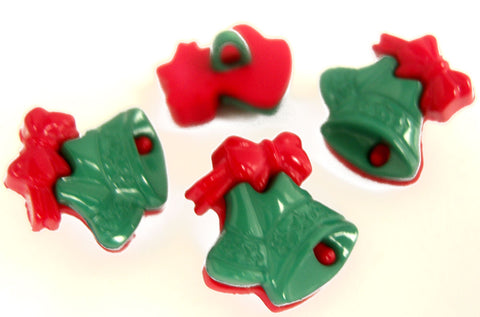 B18097 17mm Red and Green Novelty Christmas Bells Shank Button