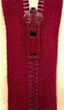 Z0929 56cm Claret Metal Teeth No.3 Open End Zip, Cotton Fabric