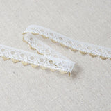 L530 18mm White and Metallic Gold Eyelet or Knitting In Flat Lace