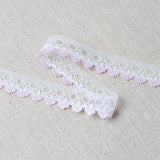 L528 18mm White and Pale Pink Eyelet or Knitting In Flat Lace