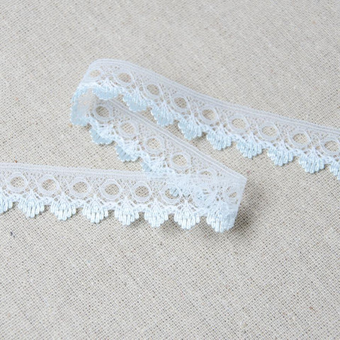 L529 18mm White and Pale Blue Eyelet or Knitting In Flat Lace