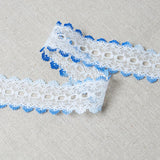 L523 35mm White and Mixed Blues Eyelet or Knitting In Flat Lace
