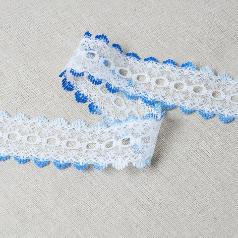 L523 35mm White and Mixed Blues Eyelet or Knitting In Flat Lace