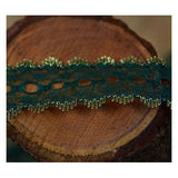 L392 35mm Forest Green and Metallic Gold Knitting in or Eyelet Lace