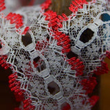 L253 35mm White and Red Eyelet or Knitting In Lace