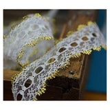 L250 35mm White and Gold Eyelet or Knitting In Lace