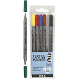 Fabric Pens Textile Markers. 6 Mixed Colours with Double End Tips