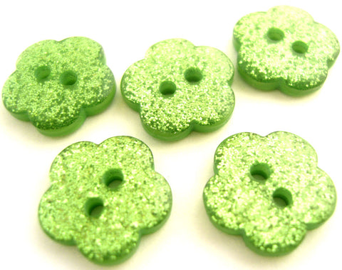 B18101 17mm Green Glittery Flower Shape 2 Hole Button
