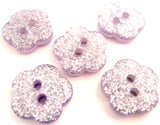 B8262 15mm Lilac Glittery Flower Shape 2 Hole Button