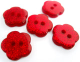 B8208 15mm Red Glittery Flower Shape 2 Hole Button