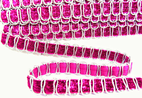 FT3136 15mm Silver and Cerise Pink Metallic Lurex Braid Trimming