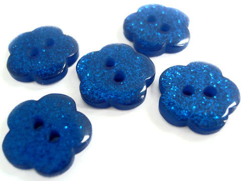 B18100 17mm Royal Blue Glittery Flower Shape 2 Hole Button
