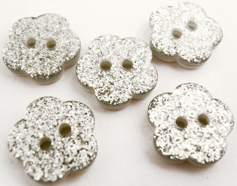 B15121 11mm Silver Glittery Flower Shape 2 Hole Button