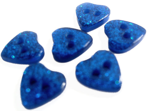 B18073 10mm Royal Blue Glittery Love Heart Shape 2 Hole Button