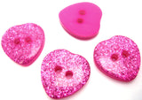 B18061 14mm Cerise Glittery Love Heart Shape 2 Hole Button