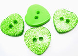 B18166 9mm Green Glittery Love Heart Shape 2 Hole Button