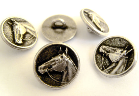 B18072 15mm Antique Silver Metal Horses Head Shank Button