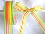R5533 25mm Sheer Ribbon with Lime Green, Oranges and Yellow Stripes - Ribbonmoon