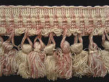 FT508 7cm Ivory and Pale Dusky Pink Tassel Fringe on a Decorated Braid - Ribbonmoon