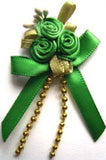 RB394 Emerald Green Satin Rose Bow Buds with Ribbon and Pearl Bead Trim 