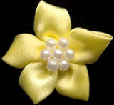 RB334 Lemon Satin 5 Petal Poinsettia with Pearl Beads - Ribbonmoon