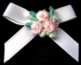 RB451 35mm Whites Pink and Green Satin Ribbon Bow, Flowery Centre - Ribbonmoon