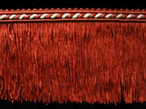 FT1840 75mm Deep Rust Brown and Ecru Cut Fringe on a Corded Braid - Ribbonmoon