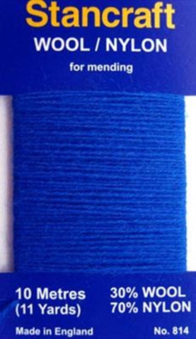 DARN14 Royal Blue Darning Mending Yarn 10 Metre Card. 30% Wool, 70% Nylon. - Ribbonmoon