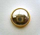 B9423 15mm Gilded Poly Button, Silver with a Textured Gold Rim - Ribbonmoon