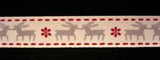 R6598 15mm Natural Rustic Taffeta Reindeer and Snowflake Ribbon
