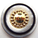 B17054 25mm Gilded Gold Poly Shank Button, Pearlised and Black Rim - Ribbonmoon