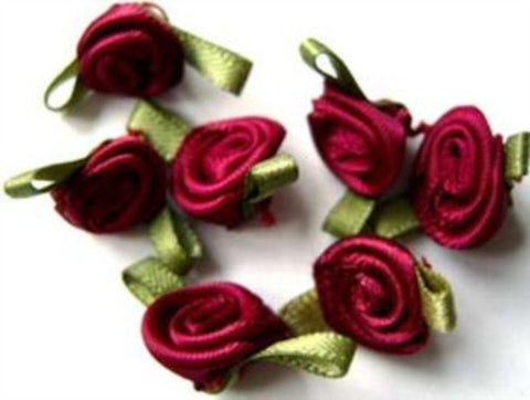 RB286 24mm Burgundy Satin Ribbon Rose - Ribbonmoon