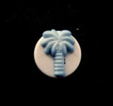 B14356 12mm Matt Blue Palm Tree Design Novelty Shank Button - Ribbonmoon