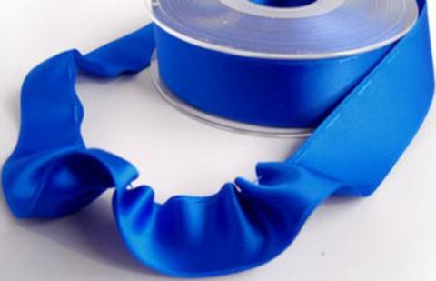 R7575 25mm Dark Royal Blue Double Satin Ribbon with a Gather Stitch Edge - Ribbonmoon