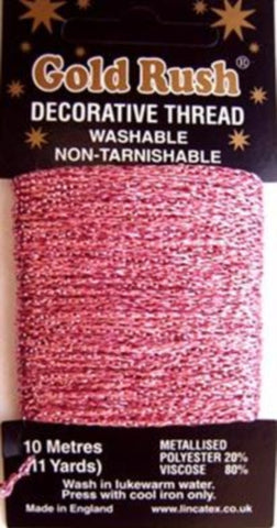GLITHREAD09 Pink Decorative Glitter Thread, Washable,10 Metre Card - Ribbonmoon