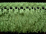 FT1028 7cm Dusky Apple Green Cut Tassel Fringe on a Decorated Braid - Ribbonmoon