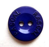 B6986 16mm Dark Royal Blue Gloss 2 Hole Button, RASCAL Lettering - Ribbonmoon
