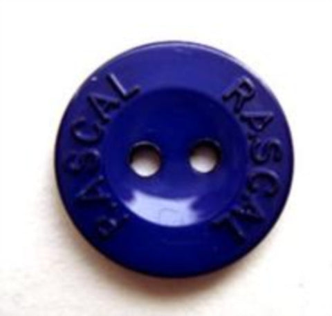 B6986 16mm Dark Royal Blue Gloss 2 Hole Button, RASCAL Lettering - Ribbonmoon