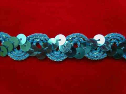 SQBRAID23 16mm Turquoise and Kingfisher Sequin Braid Trim - Ribbonmoon