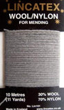 DARN12 Grey Darning Mending Yarn 10 Metre Card. 30% Wool, 70% Nylon. - Ribbonmoon